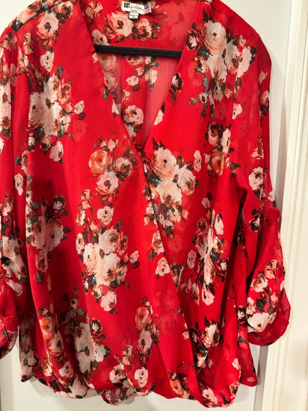 Red Floral Wrap Blouse - Kut from the Kloth - Picture 4 of 6